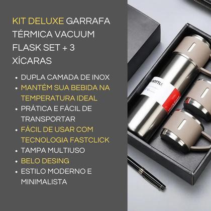 Imagem de Garrafa térmica Inox Deluxe + 3 mini copos Inox 500ml temperatura ideal