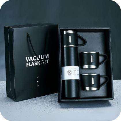 Imagem de Garrafa Térmica Inox Deluxe 500ml com 3 Mini Copos Inox  Mantém a Temperatura Ideal por mais Tempo