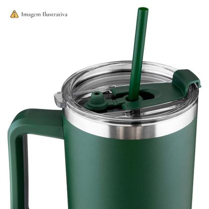 Imagem de Garrafa Térmica Inox Dupla Parede 1300ml com Alça e Canudo Marrom