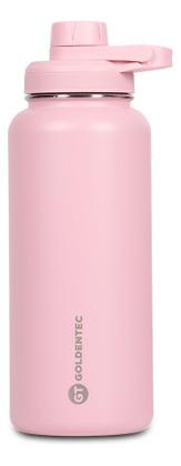 Imagem de Garrafa Térmica Inox Goldentec 1000ml para bebidas quentes ou frias com tampa com bico e base emborrachada - Rosa Claro