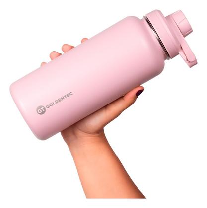 Imagem de Garrafa Térmica Inox Goldentec 1000ml para bebidas quentes ou frias com tampa com bico e base emborrachada - Rosa Claro