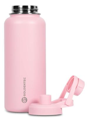Imagem de Garrafa Térmica Inox Goldentec 1000ml para bebidas quentes ou frias com tampa com bico e base emborrachada - Rosa Claro