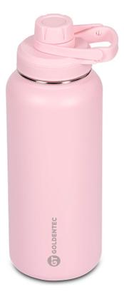 Imagem de Garrafa Térmica Inox Goldentec 1000ml para bebidas quentes ou frias com tampa com bico e base emborrachada - Rosa Claro