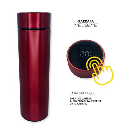 Imagem de Garrafa Térmica Medidor Temperatura Digital Squeeze Portátil Vermelha
