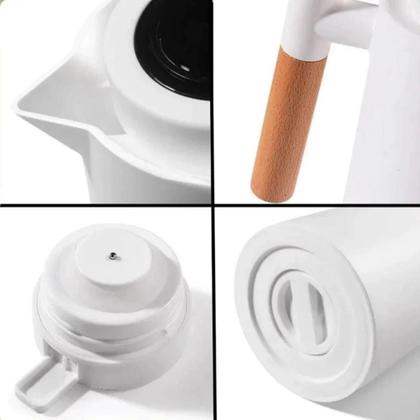 Imagem de Garrafa Térmica Nórdica 1L - Premium com Termômetro, Perfeita para Café, Chá, Isolamento Térmico e Estilo Elegante com Cabo de Madeira