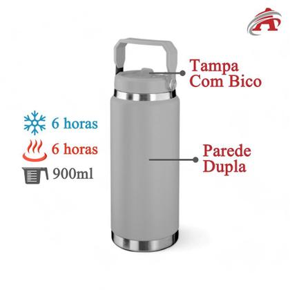 Imagem de Garrafa Térmica Parede Dupla em Aço Inox Cinza 900ml com Alça