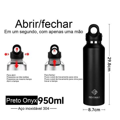 Imagem de Garrafa Térmica Parede Dupla Revomax 950 ml Original Aço Inox Tampa a Vácuo Café Suco Água Academia Passeio Caminhada