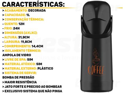 Imagem de Garrafa Térmica Pressão 1 L Magic Pump Termolar - Café