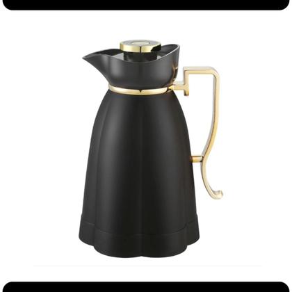 Imagem de Garrafa Térmica Preta Khadija 1 Litro Cabo Dourado Tuut Moderna com Tampa de Rosca Temperatura Café