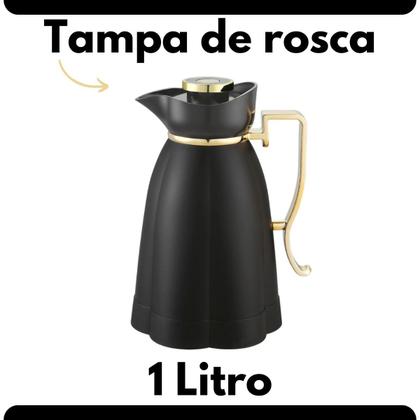 Imagem de Garrafa Térmica Preta Khadija 1 Litro Cabo Dourado Tuut Moderna com Tampa de Rosca Temperatura Café