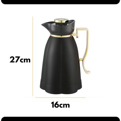 Imagem de Garrafa Térmica Preta Khadija 1 Litro Cabo Dourado Tuut Moderna com Tampa de Rosca Temperatura Café