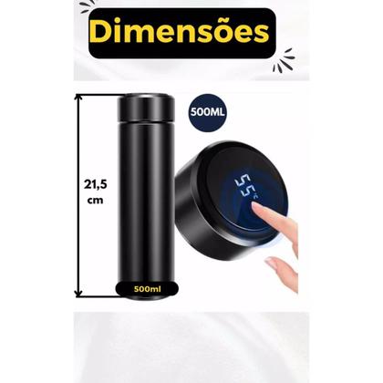 Imagem de Garrafa Térmica Preto 500ml Com Medidor De Temperatura Digital Led