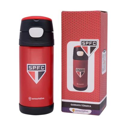 Imagem de Garrafa Térmica São Paulo Zona Criativa Futebol Torcida 350ml Top Handle Água Escritório Academia Caminhada Cor:Vermelho