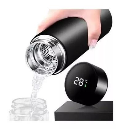 Imagem de Garrafa Térmica Sensor Termômetro Temperatura Tampa Led Digital Display Aço Inoxidável 500ml