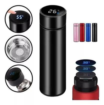 Imagem de Garrafa Térmica Sensor Termômetro Temperatura Tampa Led Digital Display Aço Inoxidável 500ml 