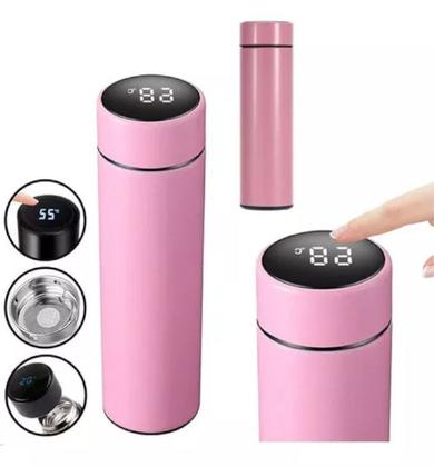 Imagem de Garrafa Térmica Squeeze Medidor Temperatura 500ml Inox ROSA