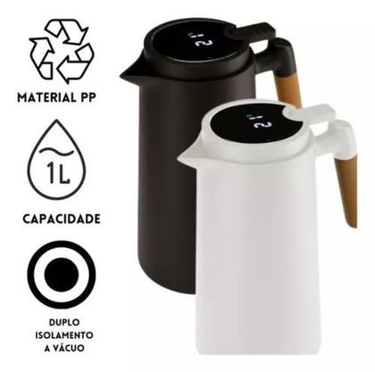 Imagem de Garrafa Térmica Termometro Digital 1L Café Chá com Cabo de Madeira