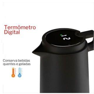 Imagem de Garrafa Térmica Termometro Digital 1L Café Chá Nórdica Com Cabo Madeira