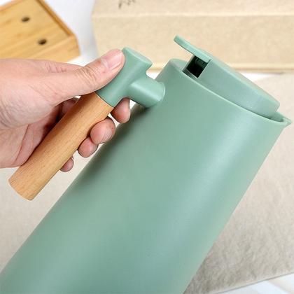 Imagem de Garrafa Térmica Vacumm de 1L com Termômetro LED Digital Para Chás Café Cabo de Madeira Jarra Chaleira Design Moderno