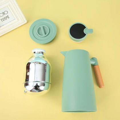 Imagem de Garrafa Térmica Vacumm de 1L com Termômetro LED Digital Para Chás Café Cabo de Madeira Jarra Chaleira Design Moderno