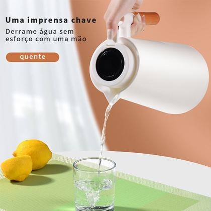 Imagem de Garrafa Térmica Vacumm de 1L com Termômetro LED Digital Para Chás Café Cabo de Madeira Jarra Chaleira Design Moderno