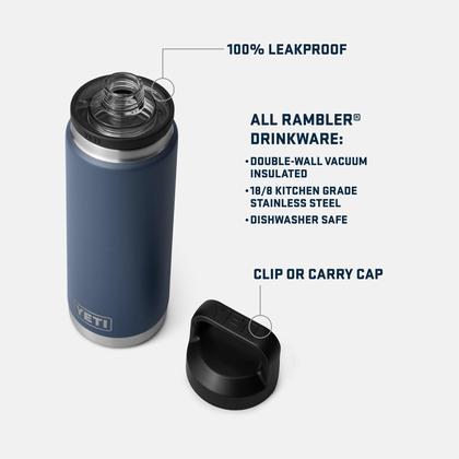 Imagem de Garrafa YETI Rambler 770mL isolada a vácuo com tampa preta
