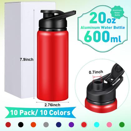 Imagem de Garrafas de água de alumínio de 600 ml Mimorou, pacote com 10, multicoloridas