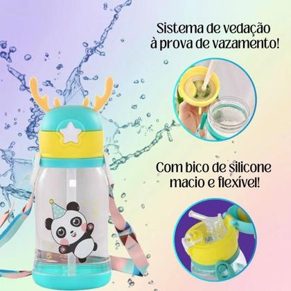 Imagem de Garrafinha C/ Canudo Squeeze Infantil Alce Bebe Alça