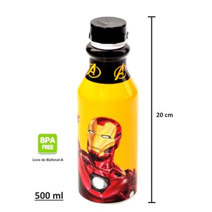 Garrafinha com Tampa Homem de Ferro Iron Man 500ml 1 Unidade - Plasútil Imagem de Garrafinha com Tampa Homem de Ferro Iron Man 500ml 1 Unidade