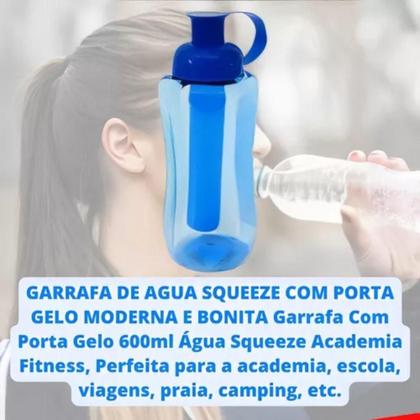 Imagem de Garrafinha De Água Squeeze Academia Com Tubo De Gelo 600 Ml