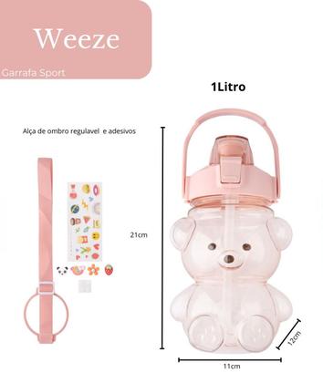 Imagem de Garrafinha De Água Urso Plástica Com Alça 1 Litro P/ Crianças