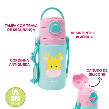 Imagem de Garrafinha de Alumínio 400 ml Animal Fun com Cordinha e Canudo Buba