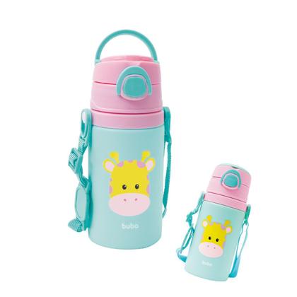 Imagem de Garrafinha de Alumínio 400 ml Animal Fun com Cordinha e Canudo Buba