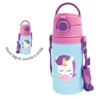 Imagem de Garrafinha de Alumínio Bebê Infantil 450 ml com Alça Canudo de Silicone