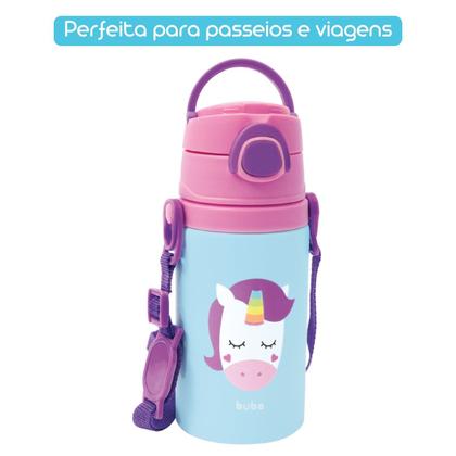 Imagem de Garrafinha de Alumínio Bebê Infantil 450 ml com Alça Canudo de Silicone
