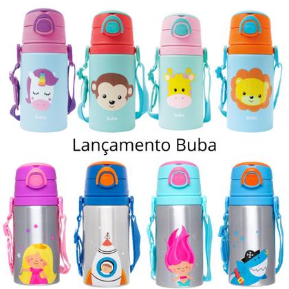 Imagem de Garrafinha em Alumínio Buba Animal Fun Silicone Infantil 450ml para Escola Passeios com Alça