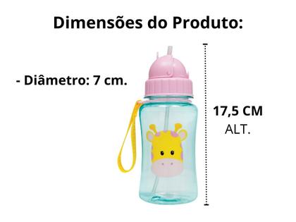 Imagem de Garrafinha Garrafa de Agua Infantil com Canudo Retrátil Silicone Leão Girafa Macaco Unicórnio Buba