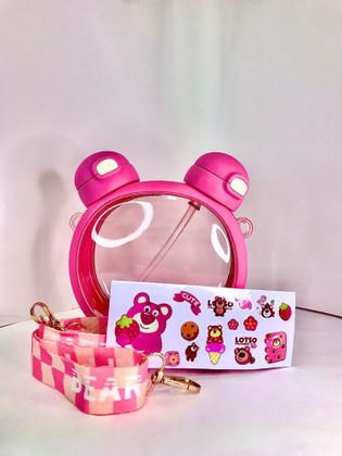 Imagem de Garrafinha infantil decorativa fofa ursinho com cordão dois bicos 750ml fashion