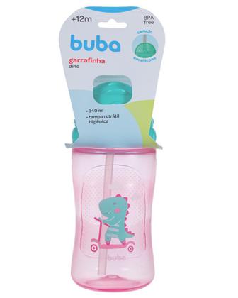 Imagem de Garrafinha Infantil Dino Patinete 340ml BPA Free Canudo Silicone Rosa Buba