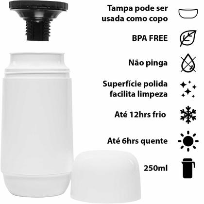 Imagem de Garrafinha Térmica 250ml para Maternidade Lanche Viagem Escritório Água Chá Café p/ Camping Pesca Suco Garrafa