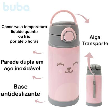 Imagem de Garrafinha Térmica Infantil Gumy 400ml Buba Volta às Aulas com Canudo de Silicone Aço Inoxídável Parede Dupla