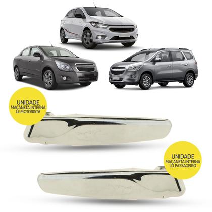 Imagem de Gatilho Maçaneta Interna da Porta Dianteira Traseira Cromada Chevrolet Onix Prisma 2013 a 2019 Cobalt Spin após 2012