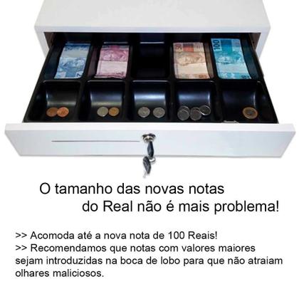 Imagem de gaveta caixa com tranca e mecanismo destranca e pula em MDF branco