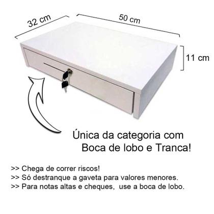 Imagem de gaveta caixa com tranca e mecanismo destranca e pula em MDF branco