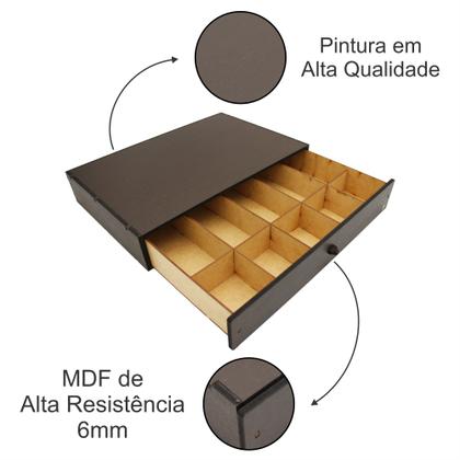 Imagem de Gaveta Organizadora Dinheiro MDF Pintado 10 Compartimentos Cédulas Moedas Comércio Uso Pessoal