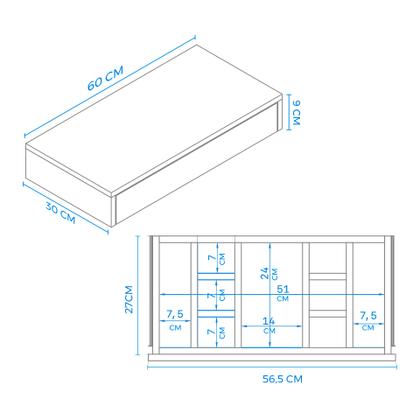Imagem de Gaveta Penteadeira Suspensa 60cm com divisória Prático Moderno Escritório Quarto Salão de Beleza