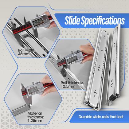 Imagem de Gaveta Slides, extensão completa BAIDICE, 100 libras, carga, 60 cm, prata