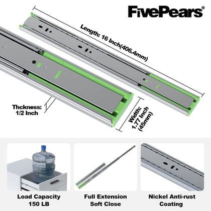 Imagem de Gaveta Slides FivePears de 16 polegadas Heavy Duty Soft Close