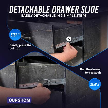 Imagem de Gaveta Slides OURSHOM Soft Close 50 kg, extensão total de 20 polegadas