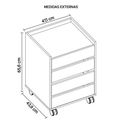 Imagem de Gaveteiro 4 Gavetas Para Escritório Branco Meta Caemmun